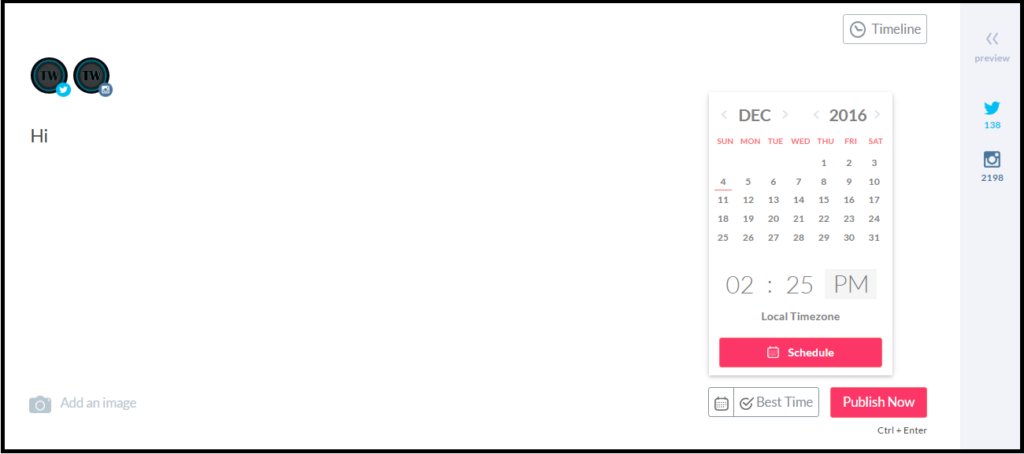 schedule posts on twitter and instagram using crowdfire app