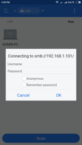 enter username and password for pc in es file explorer