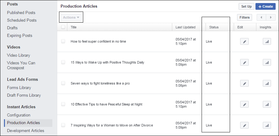 publish facebook instant articles on your page