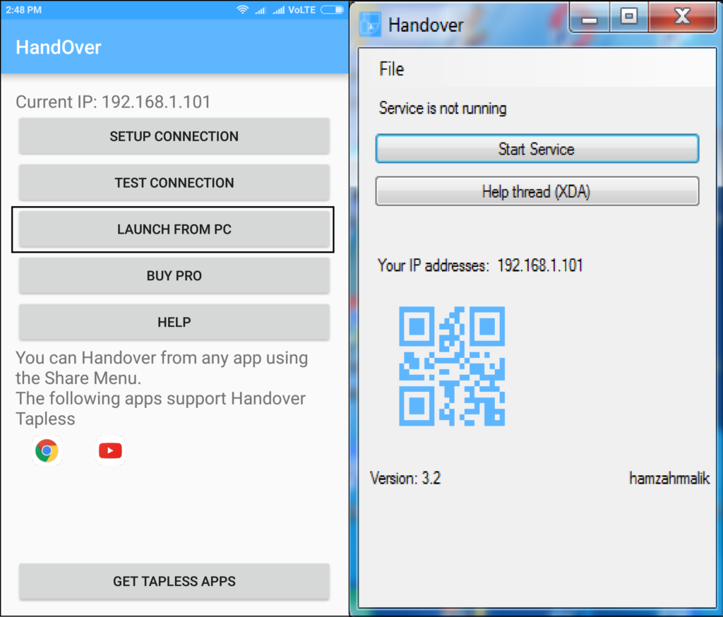 send links to android phone using handover